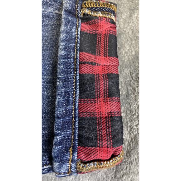 Judy Blue Red Buffalo Plaid Patch Distressed Skinny Jeans Women’s Size 16W - Picture 14 of 14